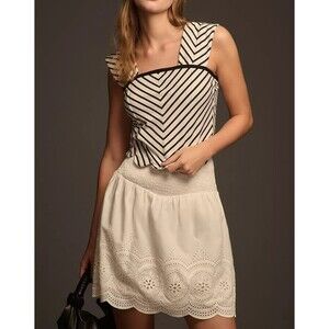 Anthropologie Maeve Square-Neck Cropped Tee Blouse Top Striped Print XXS 280112